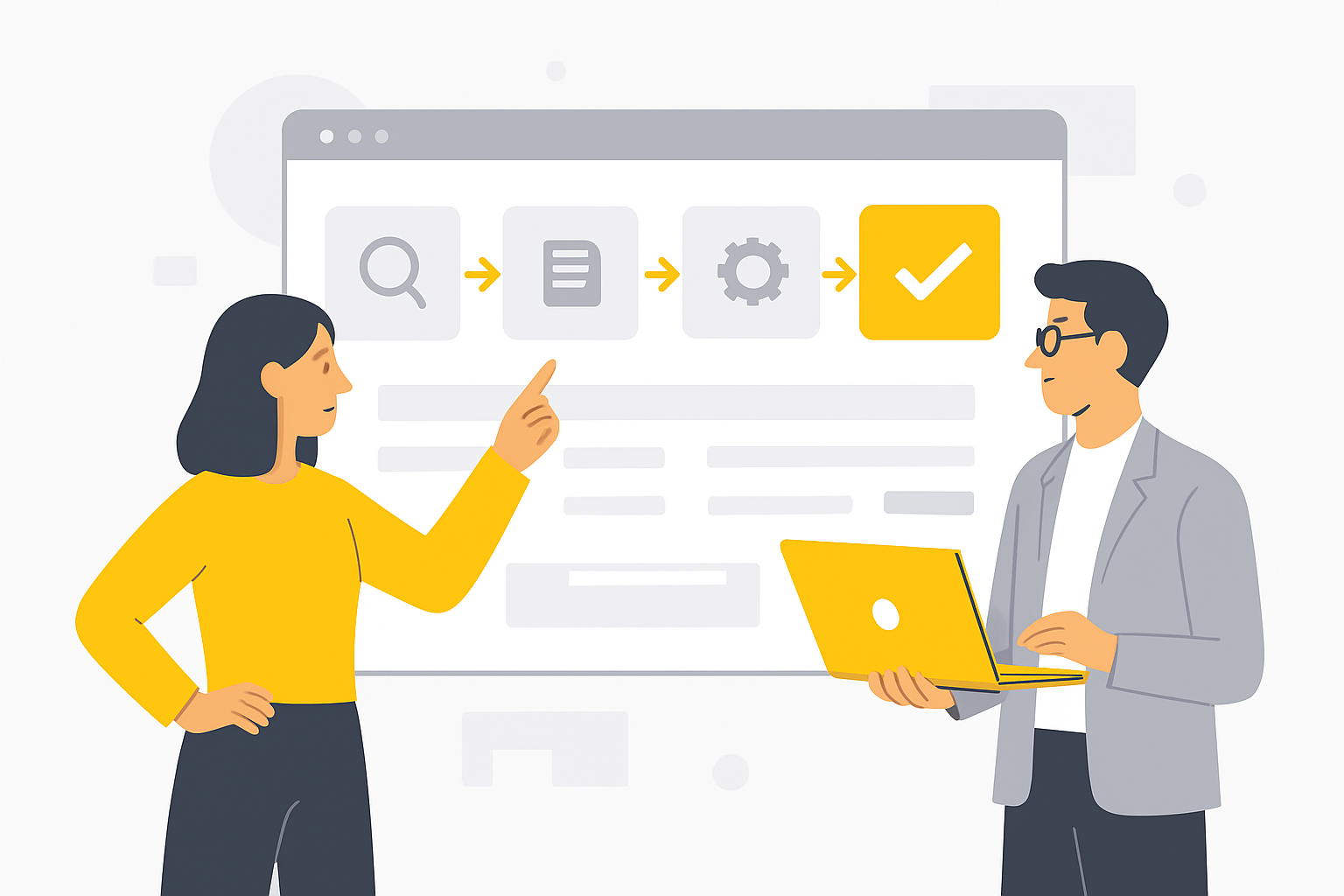 A product manager and SEO strategist reviewing a digital content pipeline dashboard on a large screen, with workflow stages highlighted from research to publish