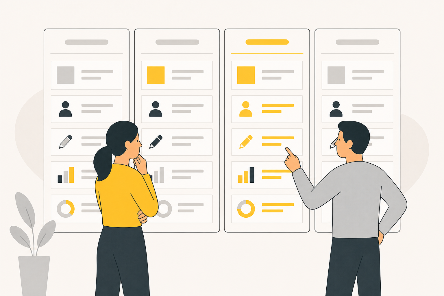 Two SaaS teammates comparing content service models across the capabilities that matter